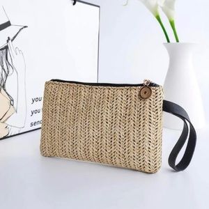 Straw Wristlet With Black Strap